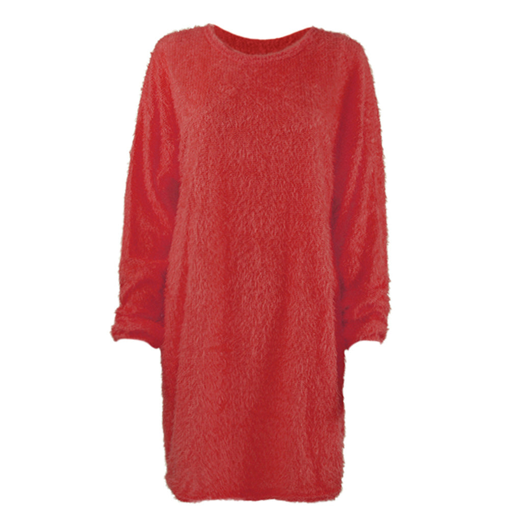 Damen Kuscheliges Oversize Plüsch-Kleid mit Rundhalsausschnitt Echoarchiv