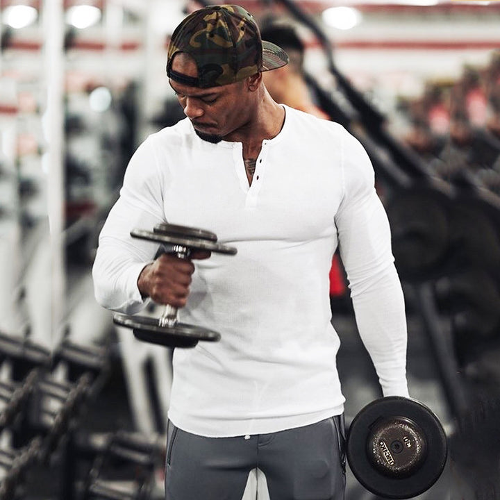 Herren Langärmliges Henley-Shirt aus atmungsaktivem Baumwollmix Echoarchiv