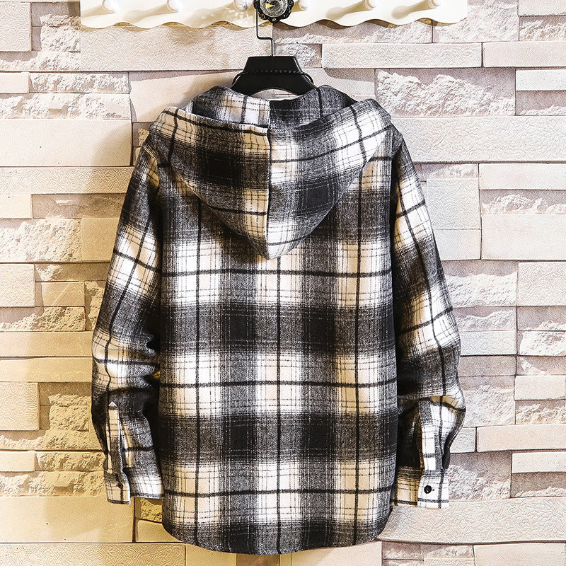 Herren Karo‑Flanell‑Hoodie‑Overshirt mit Kapuze, Brusttasche und Knopfleiste Echo Archiv