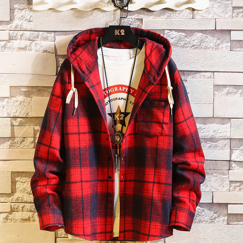 Herren Karo‑Flanell‑Hoodie‑Overshirt mit Kapuze, Brusttasche und Knopfleiste Echo Archiv