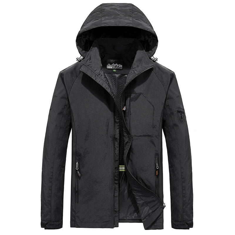 Herren Leichte Softshell-Outdoorjacke mit Kapuze, atmungsaktivem Meshfutter und Reißverschlussbrusttasche Echoarchiv