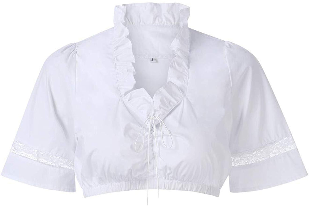 Damen  traditionelle Dirndlbluse mit Rüschenausschnitt und Spitzenbesatz sowie dreiviertelärmel Echo Archiv