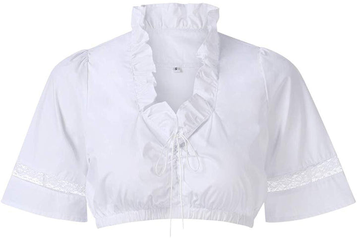 Damen  traditionelle Dirndlbluse mit Rüschenausschnitt und Spitzenbesatz sowie dreiviertelärmel Echo Archiv