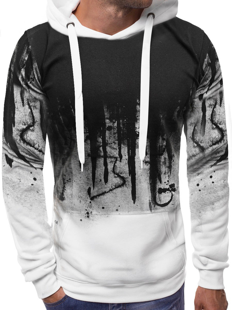 Herren Kapuzenpullover mit verlaufendem Drip-Print, Kängurutasche und kontrastierender Kapuzenfütterung – Cavarno