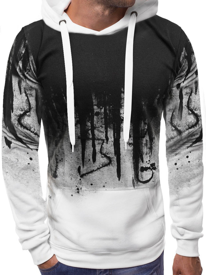 Herren Kapuzenpullover mit verlaufendem Drip-Print, Kängurutasche und kontrastierender Kapuzenfütterung – Cavarno