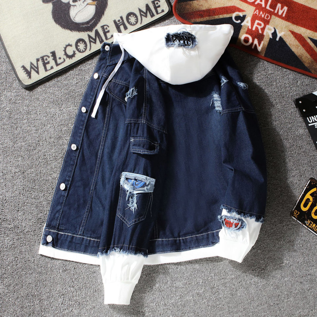 Herren lässige Jeansjacke mit bequemem Hoodie-Einsatz und modischen Details Echoarchiv
