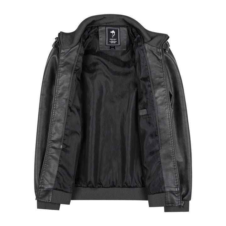 Herren Lederjacke im Biker-Stil mit Stehkragen, Reißverschluss-Taschen und elastischen Bündchen Echoarchiv