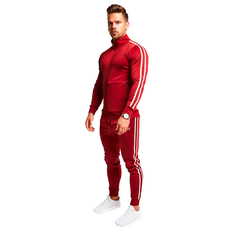 Herren Athletischer Slim-Fit Trainingsanzug mit Stehkragen, Zip-Jacke und Jogger mit Seitenstreifen Echo Archiv