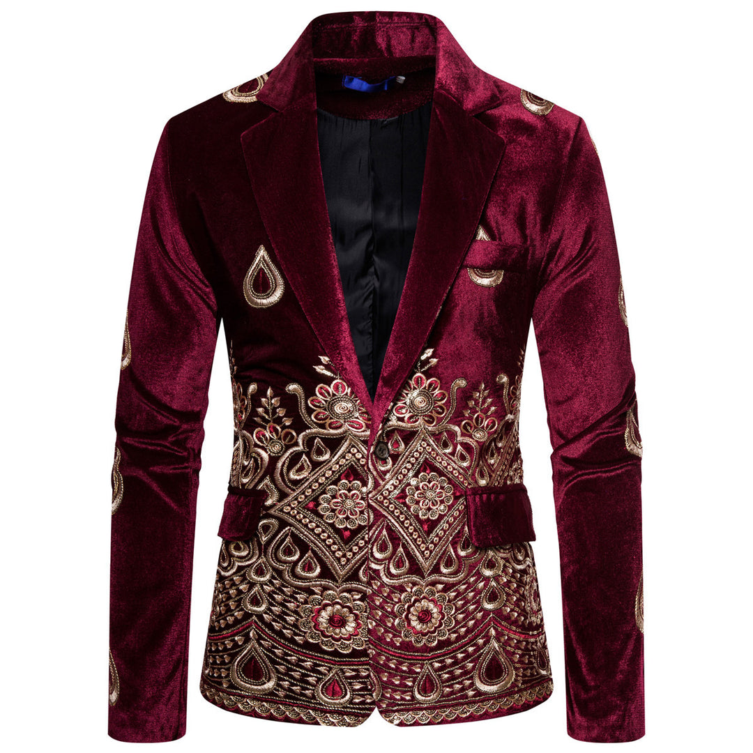 Herren eleganter Samtblazer mit kunstvollem Stickdesign Echoarchiv
