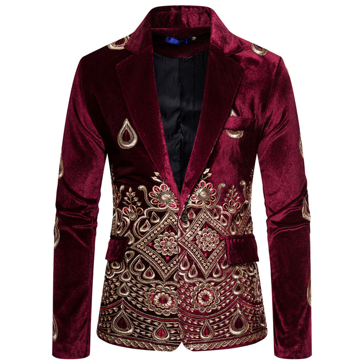 Herren eleganter Samtblazer mit kunstvollem Stickdesign Echoarchiv