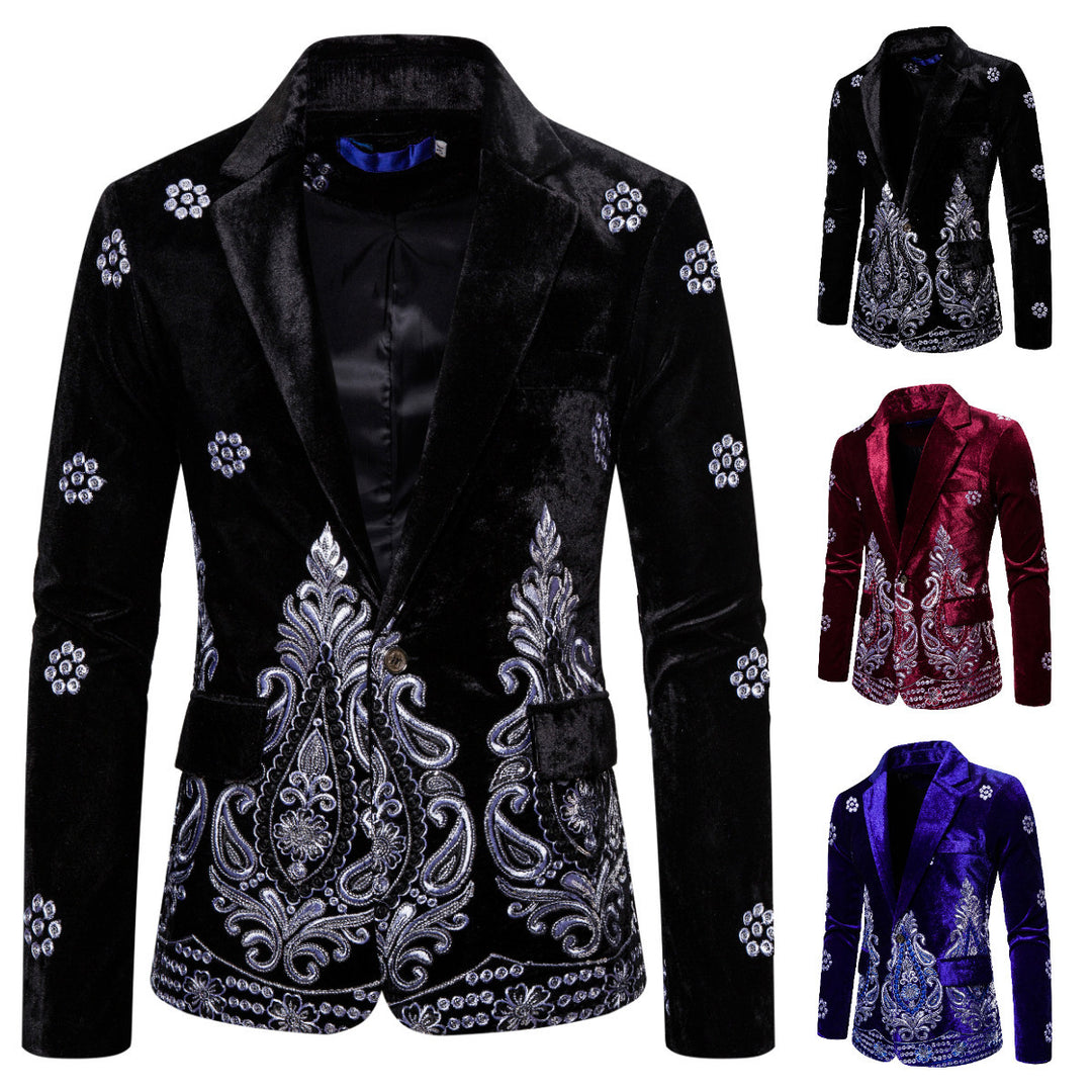 Herren edler Brokatblazer mit kunstvollem Stickdesign und luxuriösem Innenfutter Echoarchiv