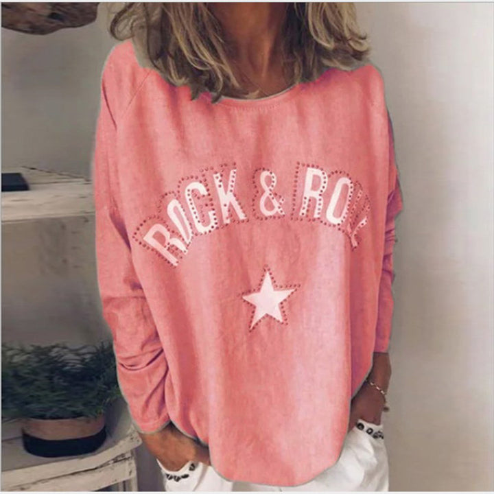 Damen Oversize-Sweatshirt mit Rock-and-Roll-Print und Sternapplikation Echoarchiv