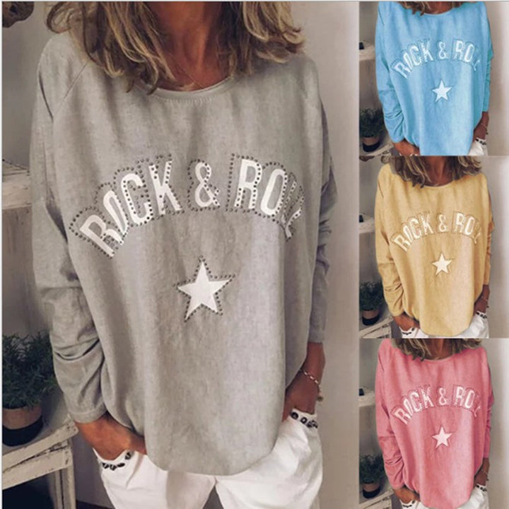 Damen Oversize-Sweatshirt mit Rock-and-Roll-Print und Sternapplikation Echoarchiv
