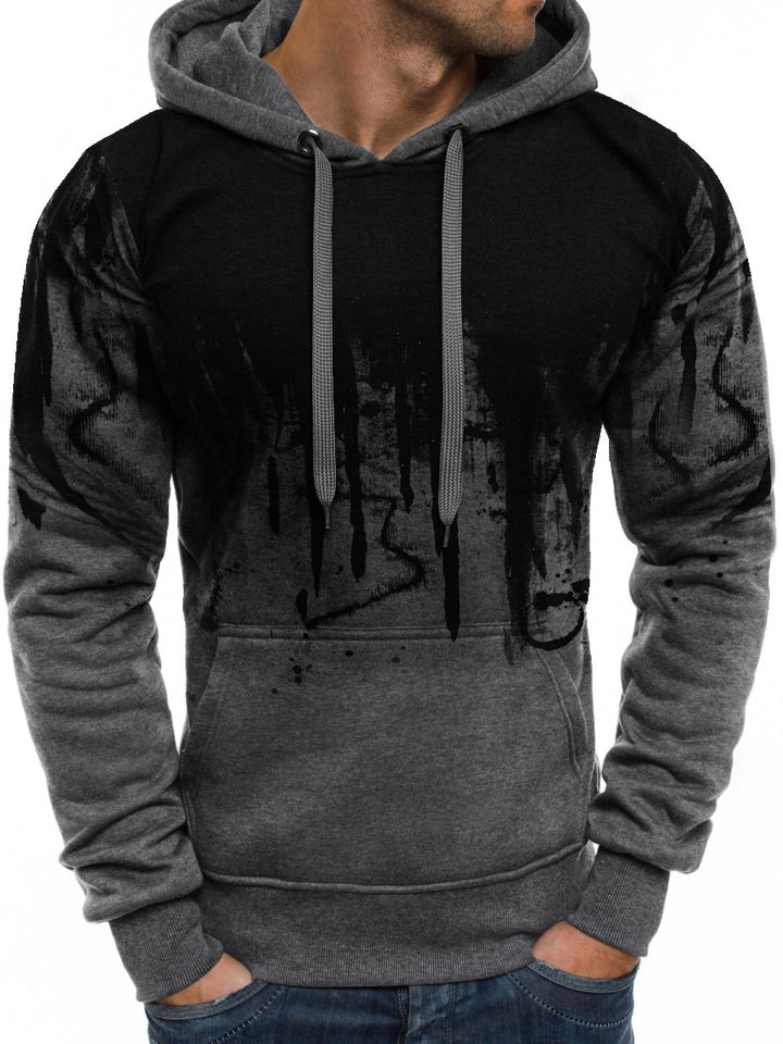 Herren Kapuzenpullover mit verlaufendem Drip-Print, Kängurutasche und kontrastierender Kapuzenfütterung – Cavarno