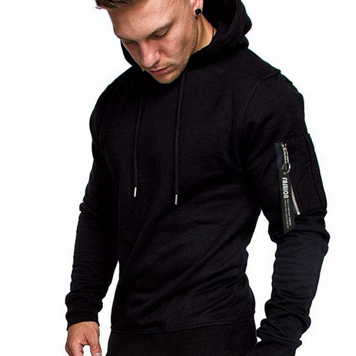 Herren Slim-Fit Kapuzenpullover mit Ärmeltasche und Reißverschluss-Detail Echo Archiv