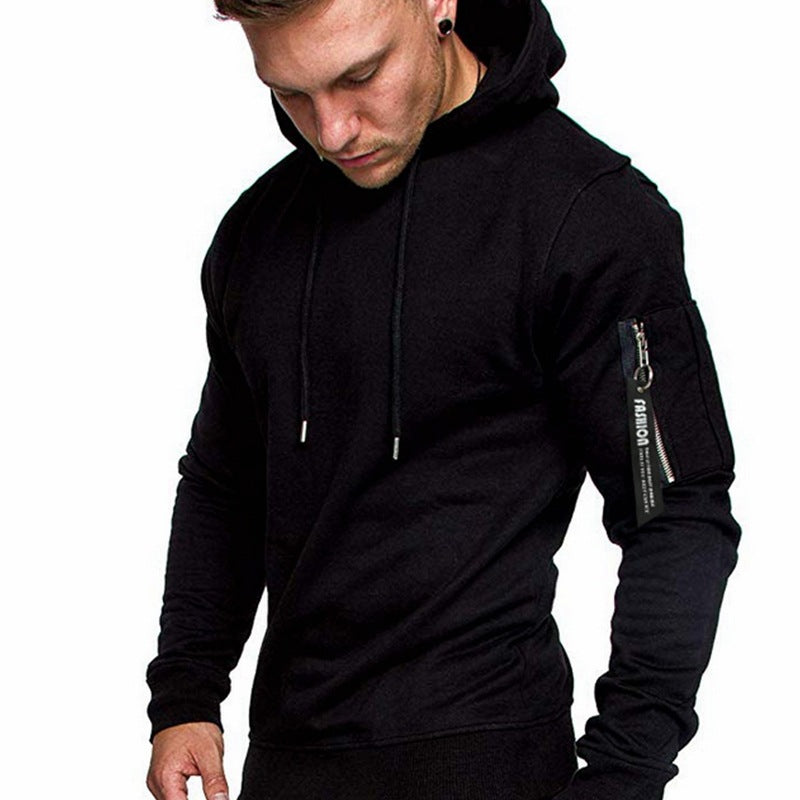 Herren Slim-Fit Kapuzenpullover mit Ärmeltasche und Reißverschluss-Detail Echo Archiv