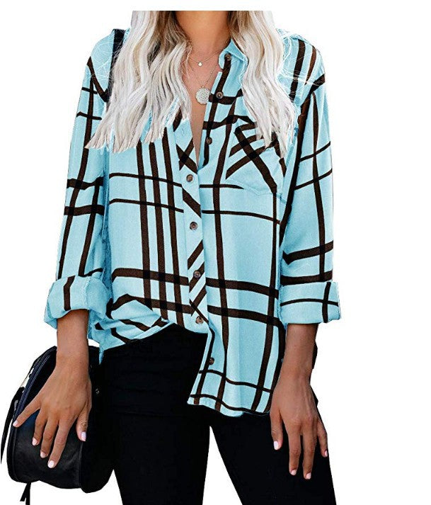 Damen Oversize-Hemdbluse mit Karomuster, Brusttasche und umkrempelbaren Ärmeln – Élovi
