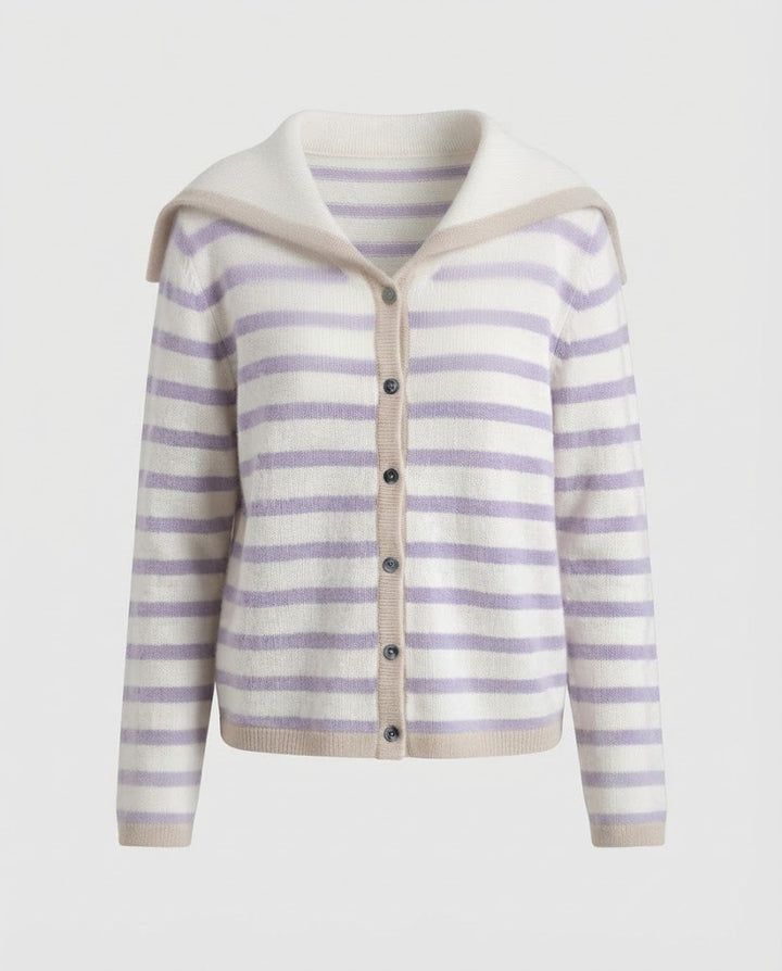 Damen Breton-inspirierter Kapuzen-Cardigan mit soften Feinstrickstreifen Echoarchiv