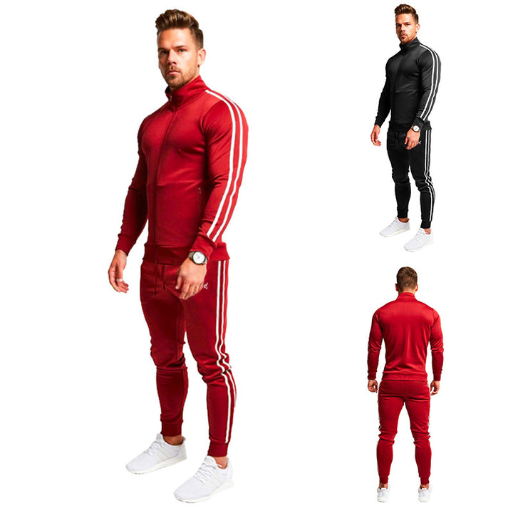 Herren Athletischer Slim-Fit Trainingsanzug mit Stehkragen, Zip-Jacke und Jogger mit Seitenstreifen Echo Archiv