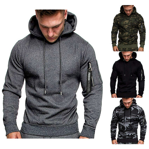 Herren Slim-Fit Kapuzenpullover mit Ärmeltasche und Reißverschluss-Detail Echo Archiv