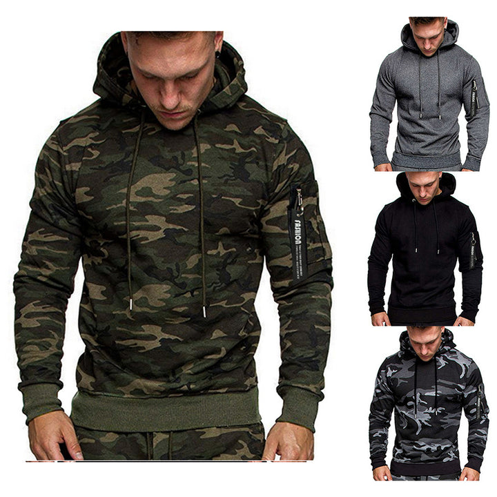 Herren Slim-Fit Kapuzenpullover mit Ärmeltasche und Reißverschluss-Detail Echo Archiv