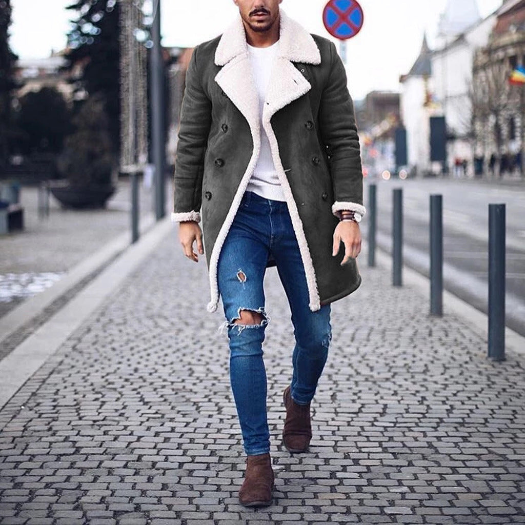 Herren Lammfell-Mantel mit hohem Kragen und eleganter Wollverarbeitung Echoarchiv