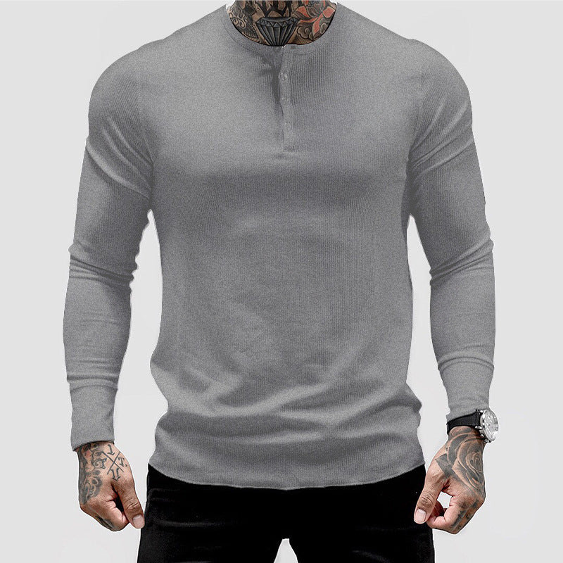 Herren Langärmliges Henley-Shirt aus atmungsaktivem Baumwollmix Echoarchiv