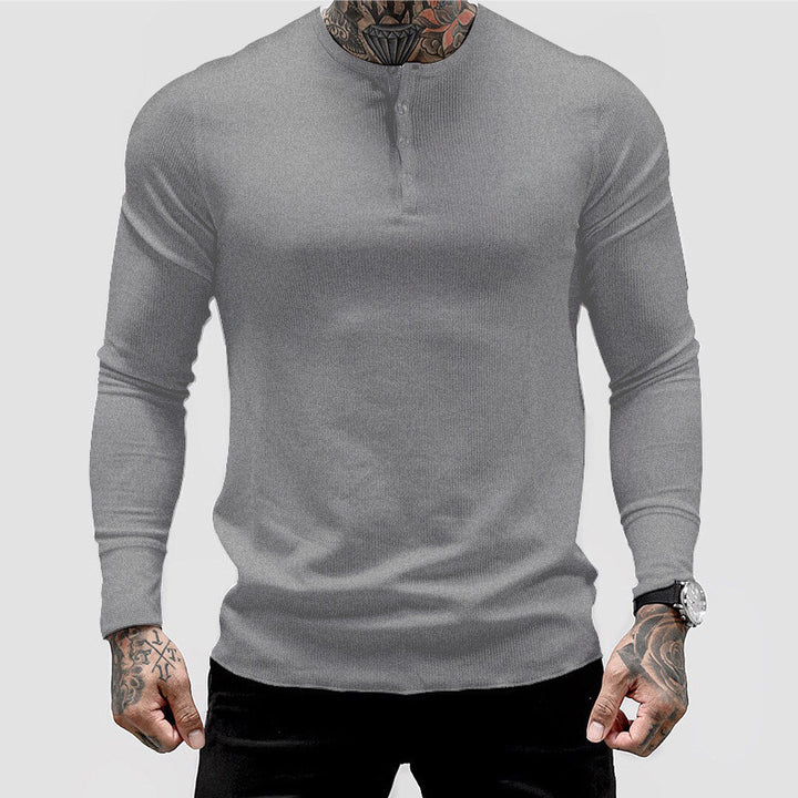 Herren Langärmliges Henley-Shirt aus atmungsaktivem Baumwollmix Echoarchiv