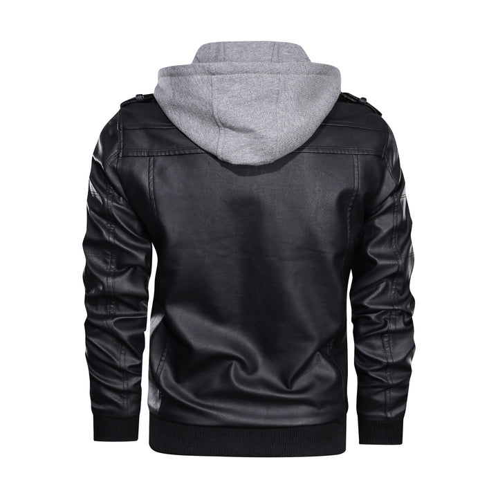 Herren Kunstlederjacke mit abnehmbarem Kapuzenfutter und kleinen Reißverschlusstaschen Echoarchiv