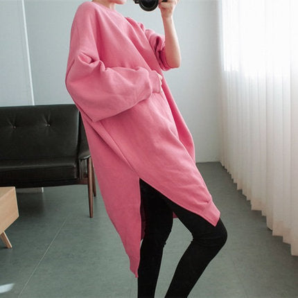 Damen Oversized-Sweatkleid mit gerippten Bündchen, Rundhalsausschnitt und verlängertem Rückensaum – Élara