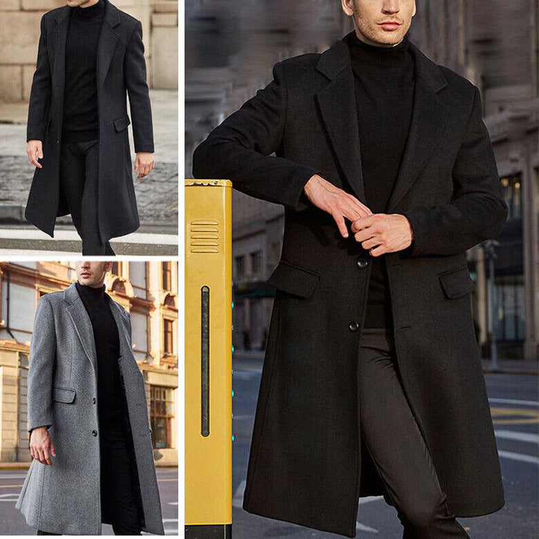 Herren eleganter Wollmantel mit klassischem Schnitt und luxuriösem Innenfutter Echoarchiv