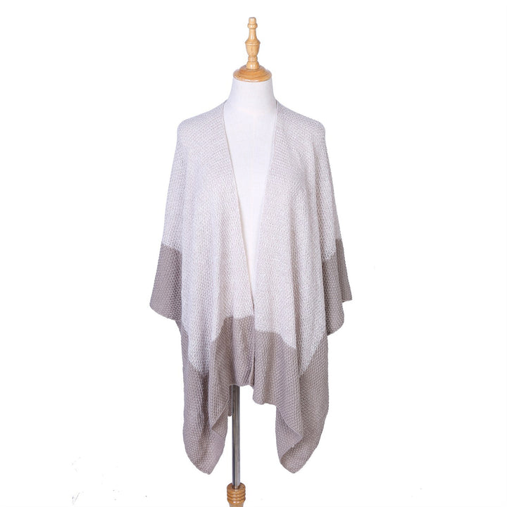 Damen Offene Strick‑Ruana mit Wasserfall‑Saum und Blockstreifen Echo Archiv