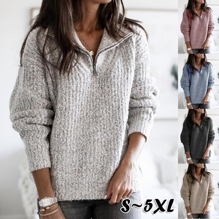 Damen nan weicher Strukturstrickpullover mit halbem Reißverschluss und Troyerkragen Echo Archiv