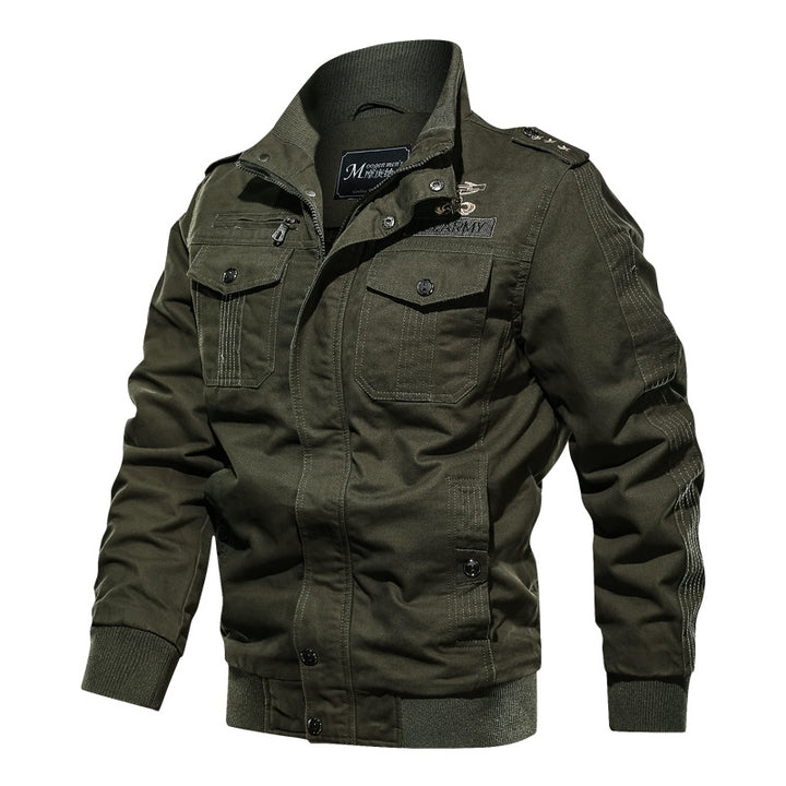 Herren Military-inspirierte Field-Bomberjacke mit Stehkragen, Schulterklappen & wattierter Innenlage Echoarchiv