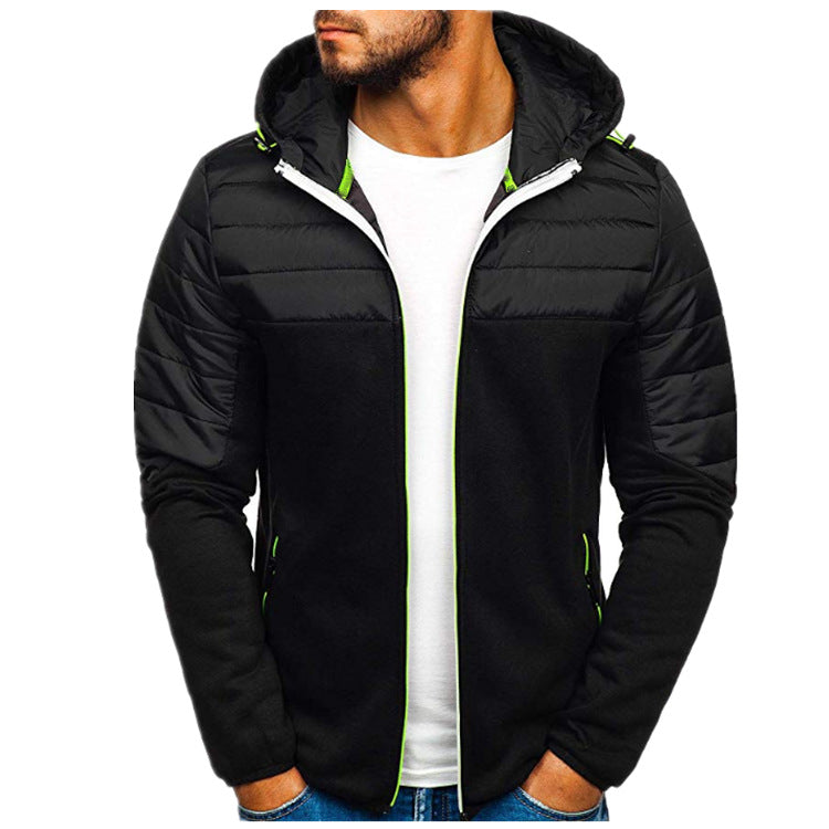 Herren gesteppter Kapuzen-Zipcardigan mit wattierter Schulterpartie und Reißverschlusstaschen – Cavarno