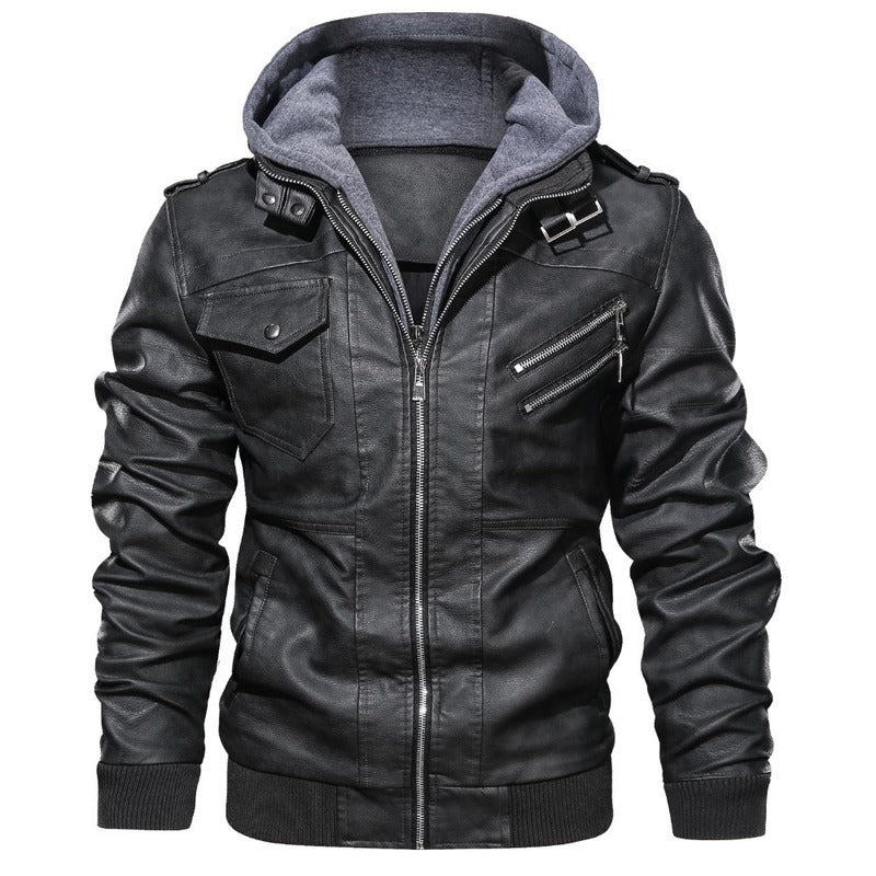 Herren stylische Kunstlederjacke mit Kapuze Echo Archiv
