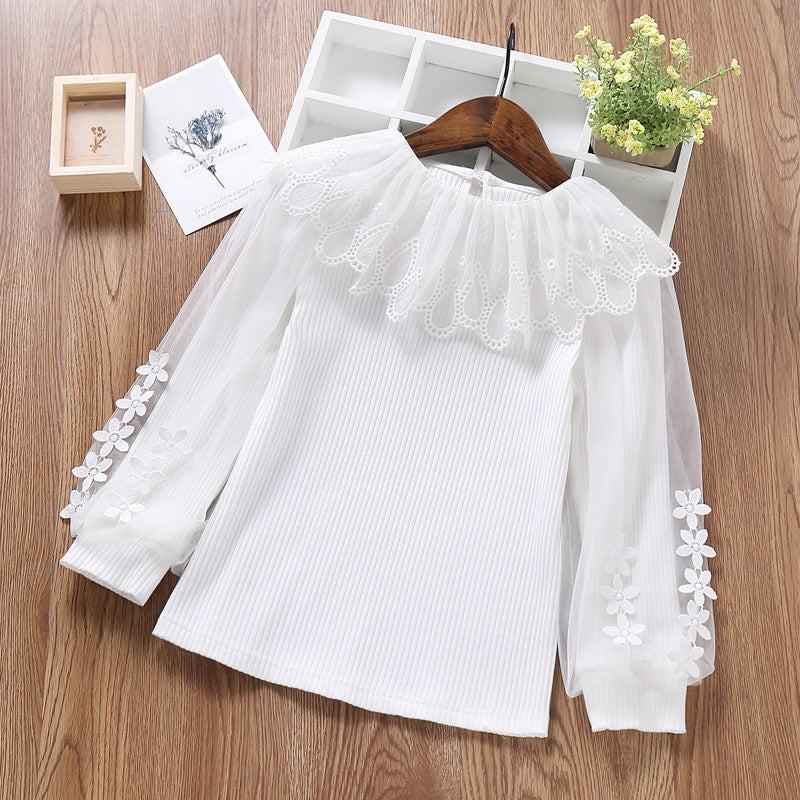 Damen elegante Bluse mit romantischem Tüllkragen und floralem Details Echo Archiv