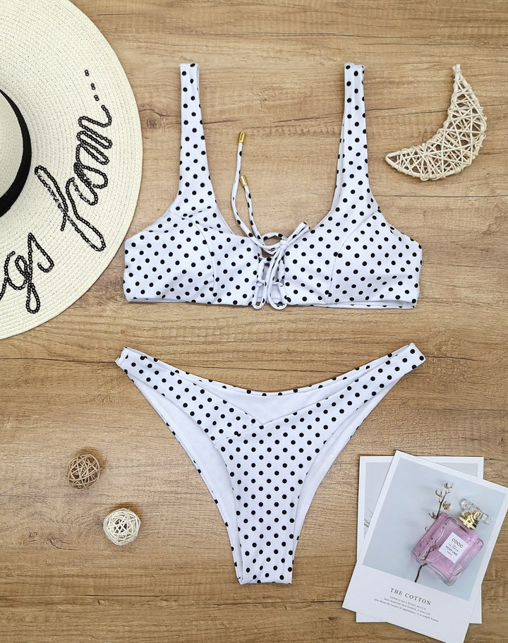 Damen Triangel-Bikini mit verspieltem Punkte-Design und anpassbarem Trägersystem Echo Archiv