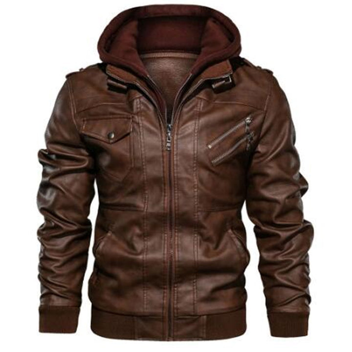 Herren Lässige Lederjacke mit Kapuze Echo Archiv