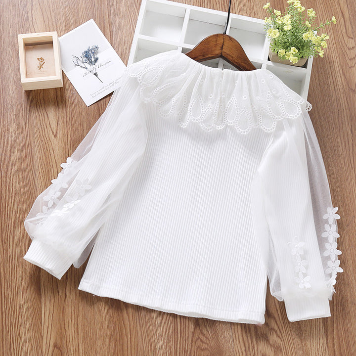 Damen elegante Bluse mit romantischem Tüllkragen und floralem Details Echo Archiv