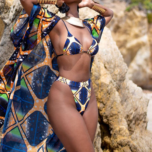 Damen Bikiniset mit leichtem Cover-Up und modernem geometrischem Design Echo Archiv