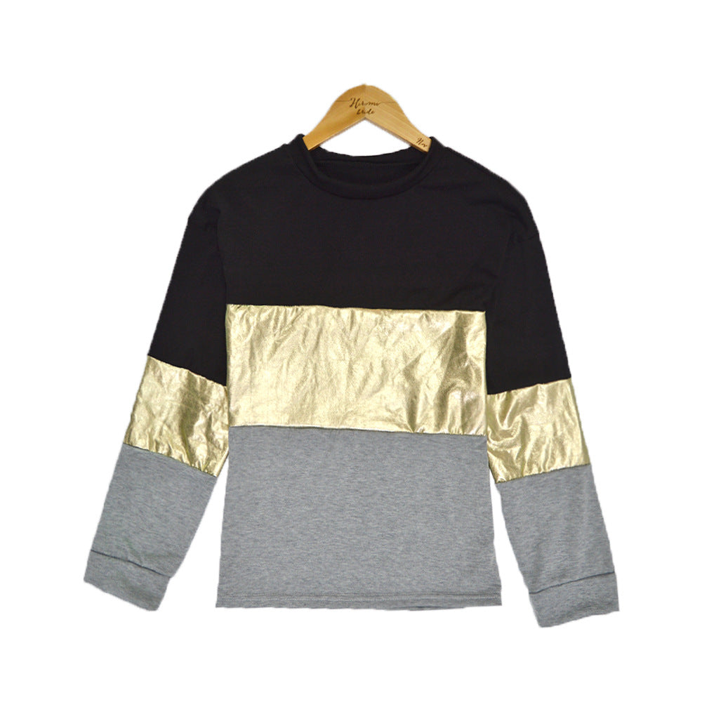 Damen Oversize Sweatshirt mit Metallic-Blockstreifen & Rundhalsausschnitt Echoarchiv