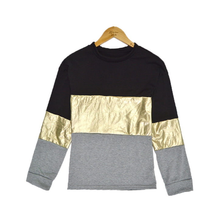 Damen Oversize Sweatshirt mit Metallic-Blockstreifen & Rundhalsausschnitt Echoarchiv