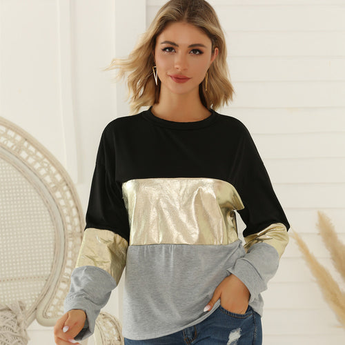 Damen Oversize Sweatshirt mit Metallic-Blockstreifen & Rundhalsausschnitt Echoarchiv