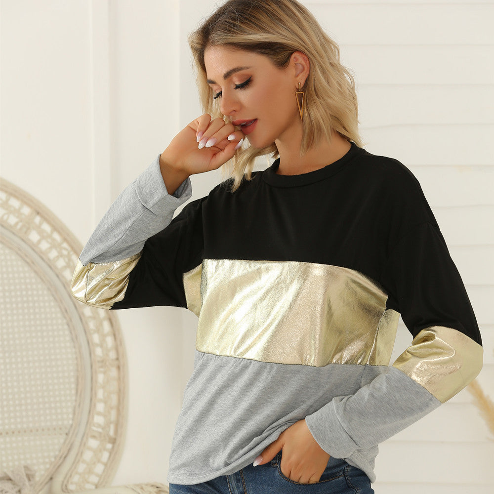 Damen Oversize Sweatshirt mit Metallic-Blockstreifen & Rundhalsausschnitt Echoarchiv