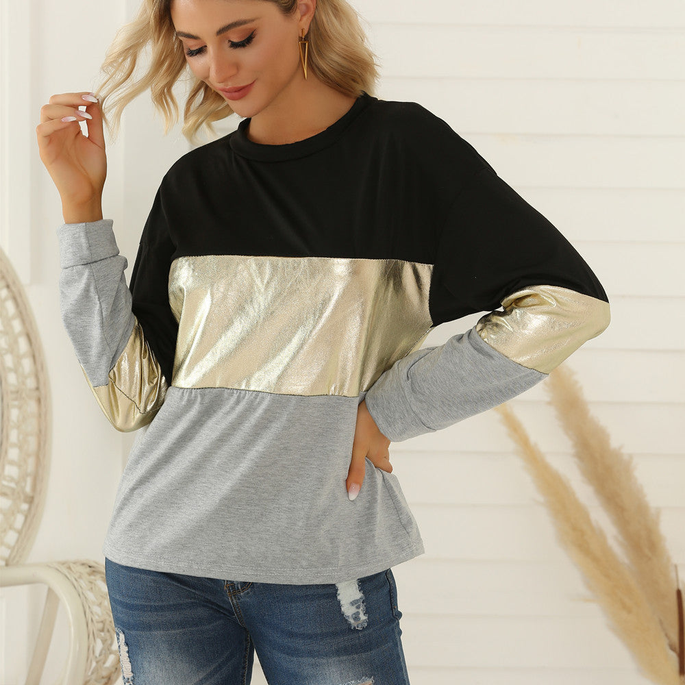 Damen Oversize Sweatshirt mit Metallic-Blockstreifen & Rundhalsausschnitt Echoarchiv