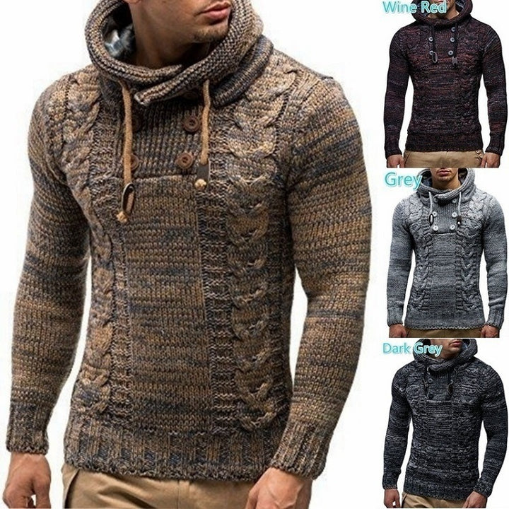 Herren Kapuzenpullover mit strukturiertem Zopfmuster und praktischen Knöpfen Echoarchiv