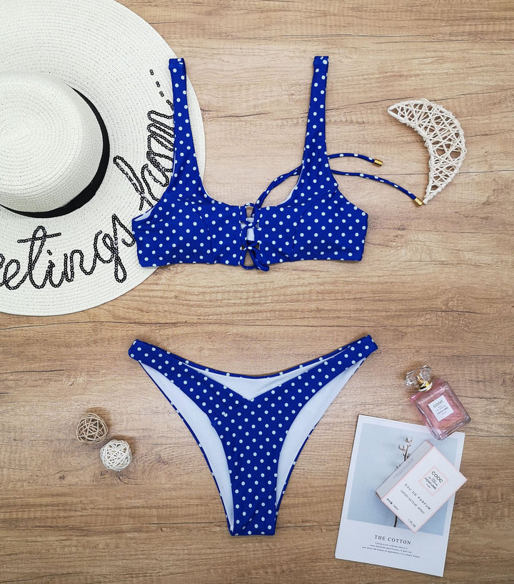 Damen Triangel-Bikini mit verspieltem Punkte-Design und anpassbarem Trägersystem Echo Archiv