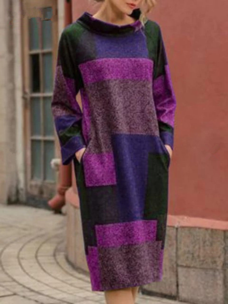 Damen Oversized Kleid mit geometrischem Patchwork-Design Echoarchiv
