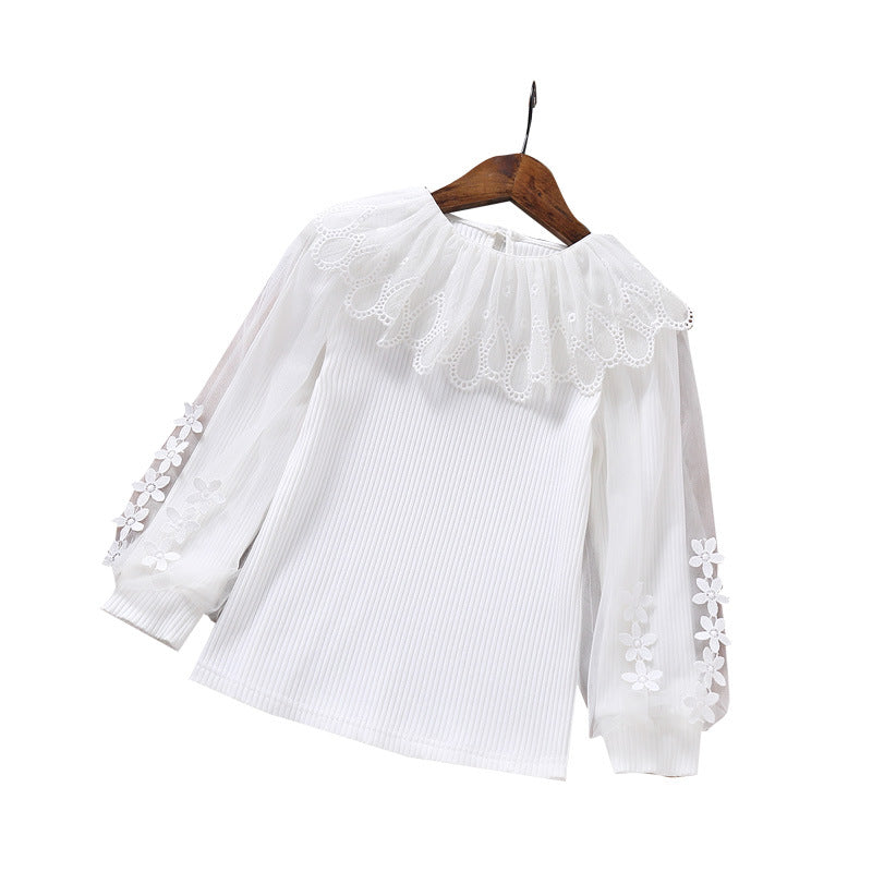 Damen elegante Bluse mit romantischem Tüllkragen und floralem Details Echo Archiv